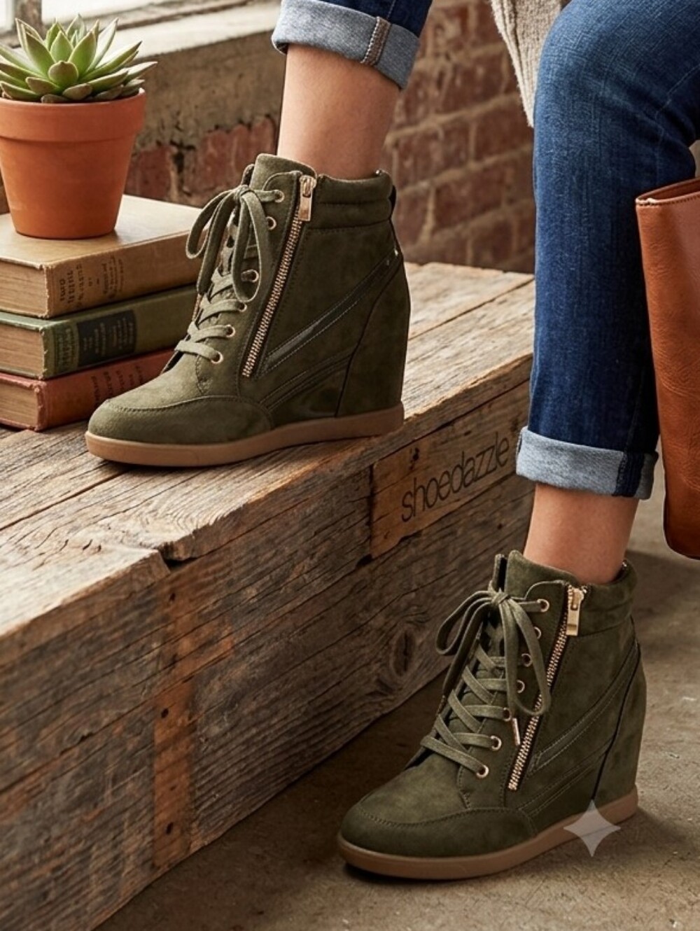 ShoeDazzle Olive Green Hidden Wedge Sneakers - Size 8